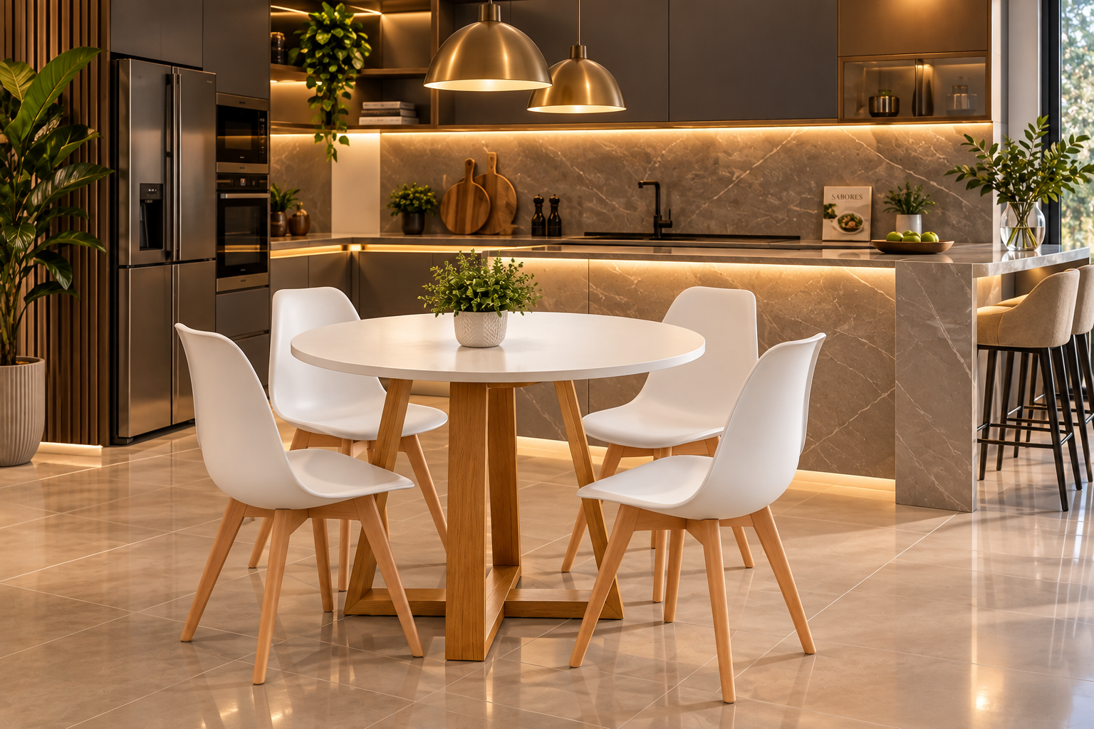 Jogo de mesa Verona branco em ambiente contemporâneo