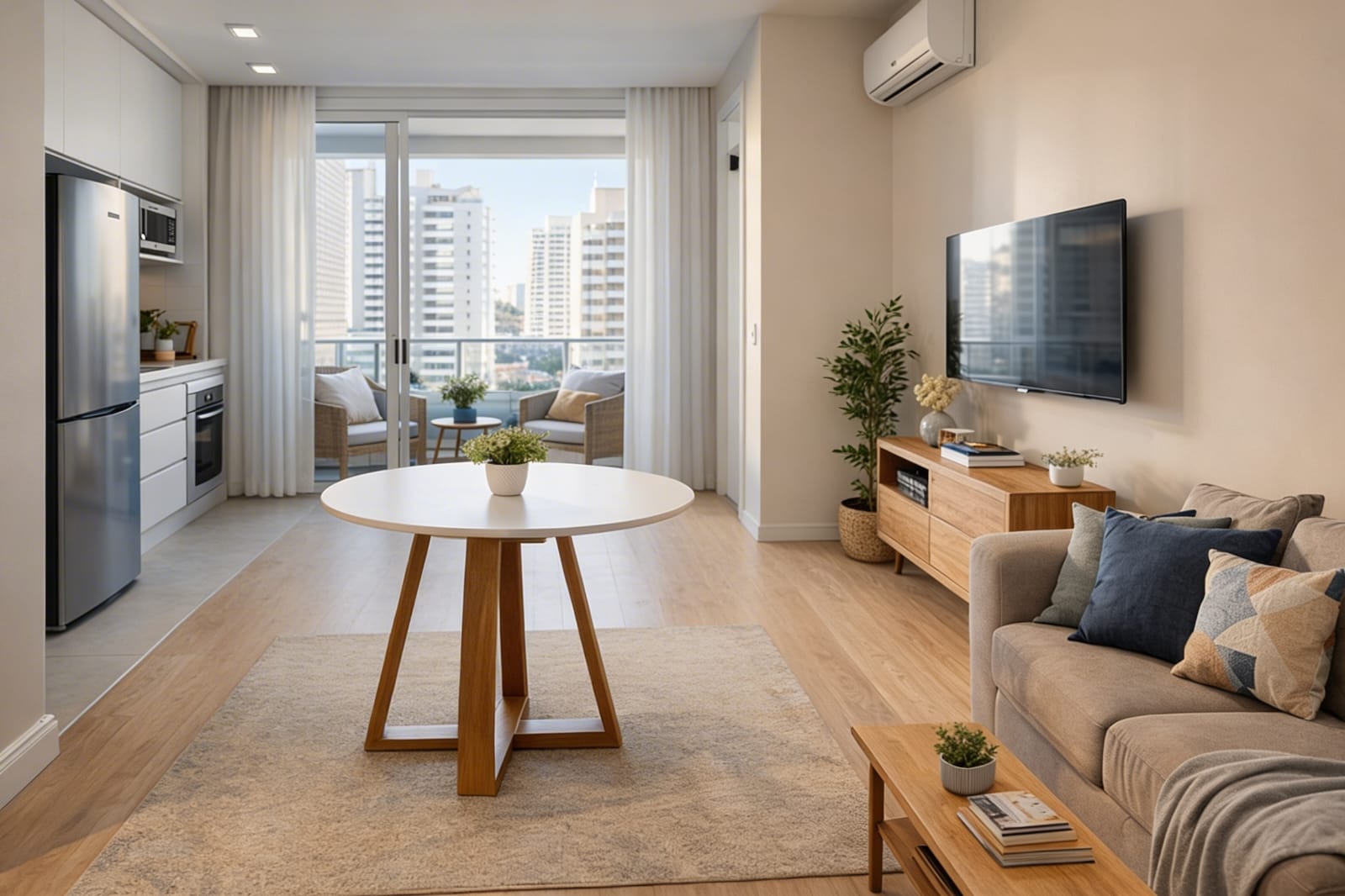 Detalhe da mesa Verona em ambiente contemporâneo